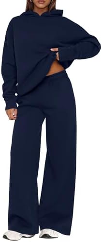 Womens Sweatsuits 2 piece set Long Sleeve Hoodie Loose Wide Leg Sweatpants Fall Tracksuit