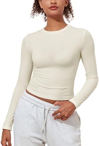 Women's Cotton Jersey Long Sleeve Shirts Tight Fit Crewneck Crop Tops Basic Fall Going Out Y2K Tops