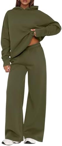 Womens Sweatsuits 2 piece set Long Sleeve Hoodie Loose Wide Leg Sweatpants Fall Tracksuit