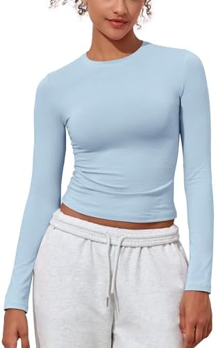 Women's Cotton Jersey Long Sleeve Shirts Tight Fit Crewneck Crop Tops Basic Fall Going Out Y2K Tops