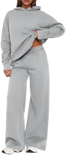 Womens Sweatsuits 2 piece set Long Sleeve Hoodie Loose Wide Leg Sweatpants Fall Tracksuit