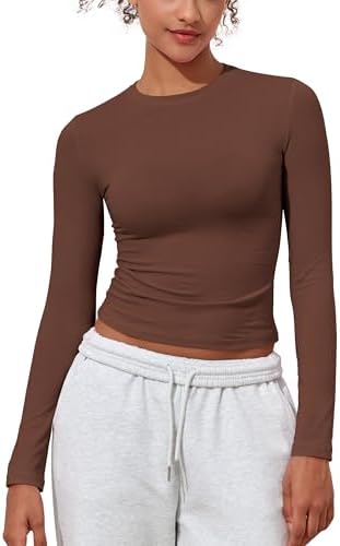 Women's Cotton Jersey Long Sleeve Shirts Tight Fit Crewneck Crop Tops Basic Fall Going Out Y2K Tops