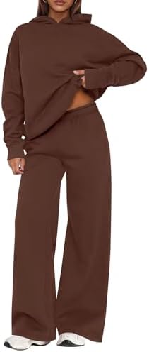 Womens Sweatsuits 2 piece set Long Sleeve Hoodie Loose Wide Leg Sweatpants Fall Tracksuit