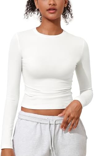 Women's Cotton Jersey Long Sleeve Shirts Tight Fit Crewneck Crop Tops Basic Fall Going Out Y2K Tops