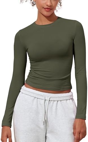 Women's Cotton Jersey Long Sleeve Shirts Tight Fit Crewneck Crop Tops Basic Fall Going Out Y2K Tops