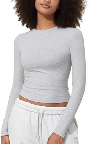 Women's Cotton Jersey Long Sleeve Shirts Tight Fit Crewneck Crop Tops Basic Fall Going Out Y2K Tops