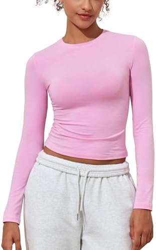 Women's Cotton Jersey Long Sleeve Shirts Tight Fit Crewneck Crop Tops Basic Fall Going Out Y2K Tops