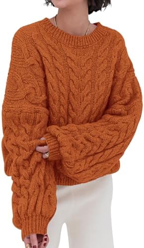 Womens Sweaters Fall 2025 Cable Knit Long Sleeve Crewneck Oversized Sweater Chunky Pullover Loose Outfits
