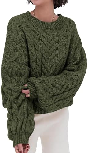 Womens Sweaters Fall 2025 Cable Knit Long Sleeve Crewneck Oversized Sweater Chunky Pullover Loose Outfits