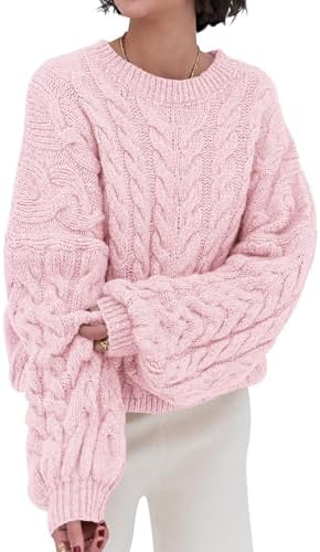 Womens Sweaters Fall 2025 Cable Knit Long Sleeve Crewneck Oversized Sweater Chunky Pullover Loose Outfits