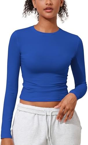 Women's Cotton Jersey Long Sleeve Shirts Tight Fit Crewneck Crop Tops Basic Fall Going Out Y2K Tops
