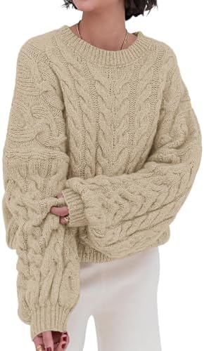 Womens Sweaters Fall 2025 Cable Knit Long Sleeve Crewneck Oversized Sweater Chunky Pullover Loose Outfits