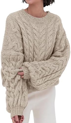 Womens Sweaters Fall 2025 Cable Knit Long Sleeve Crewneck Oversized Sweater Chunky Pullover Loose Outfits