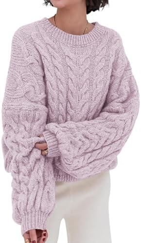 Womens Sweaters Fall 2025 Cable Knit Long Sleeve Crewneck Oversized Sweater Chunky Pullover Loose Outfits