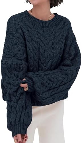 Womens Sweaters Fall 2025 Cable Knit Long Sleeve Crewneck Oversized Sweater Chunky Pullover Loose Outfits