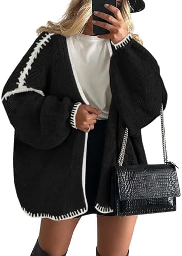 Womens Oversized Cardigan Sweaters 2026 Fall Long Lantern Sleeve Knit Open Front Lightweight Sweater