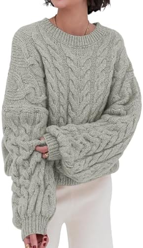 Womens Sweaters Fall 2025 Cable Knit Long Sleeve Crewneck Oversized Sweater Chunky Pullover Loose Outfits