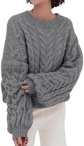 Womens Sweaters Fall 2025 Cable Knit Long Sleeve Crewneck Oversized Sweater Chunky Pullover Loose Outfits