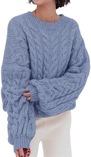Womens Sweaters Fall 2025 Cable Knit Long Sleeve Crewneck Oversized Sweater Chunky Pullover Loose Outfits