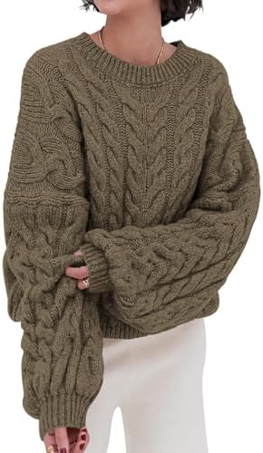 Womens Sweaters Fall 2025 Cable Knit Long Sleeve Crewneck Oversized Sweater Chunky Pullover Loose Outfits