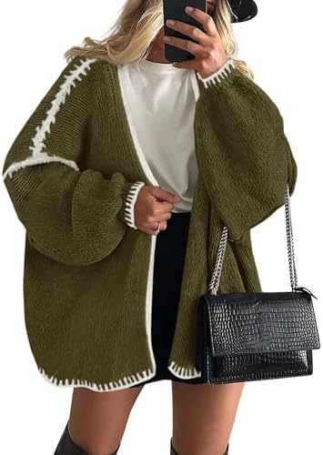 Womens Oversized Cardigan Sweaters 2026 Fall Long Lantern Sleeve Knit Open Front Lightweight Sweater