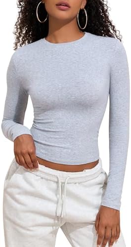 Women's Cotton Jersey Long Sleeve Shirts Tight Fit Crewneck Crop Tops Basic Fall Going Out Y2K Tops