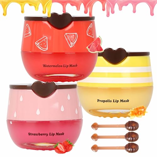 6 PCS Bee Lip Balm Lip Mask Honey Pot, Propolis Lip Mask Overnight Moisturizing Lip Balm with Stick, Sleeping Lip mask Hydrating Prevention Dry & Cracked, Reduce lip Lines