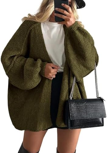 Womens Oversized Cardigan Sweaters 2026 Fall Long Lantern Sleeve Knit Open Front Lightweight Sweater