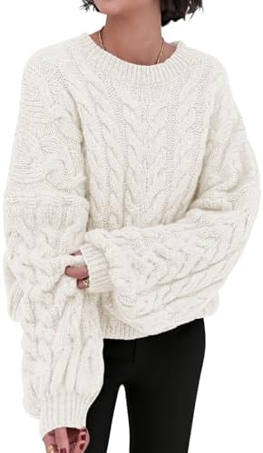 Womens Sweaters Fall 2025 Cable Knit Long Sleeve Crewneck Oversized Sweater Chunky Pullover Loose Outfits