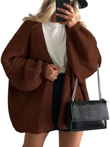 Womens Oversized Cardigan Sweaters 2026 Fall Long Lantern Sleeve Knit Open Front Lightweight Sweater