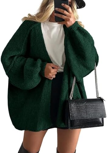 Womens Oversized Cardigan Sweaters 2026 Fall Long Lantern Sleeve Knit Open Front Lightweight Sweater