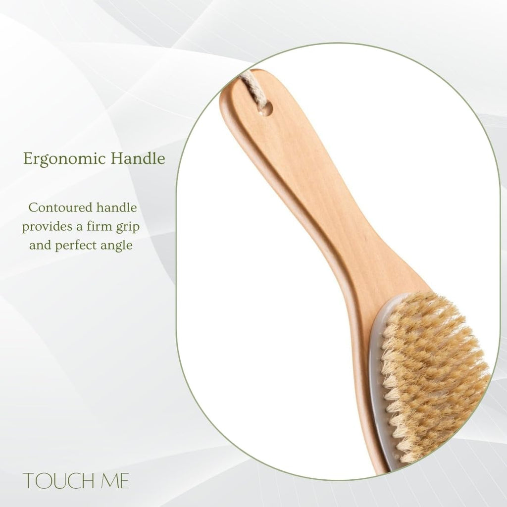100% Natural Boar Bristle Body Brush with Contoured Wooden Handle