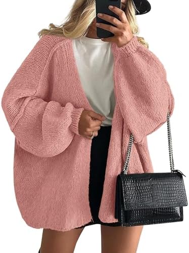 Womens Oversized Cardigan Sweaters 2026 Fall Long Lantern Sleeve Knit Open Front Lightweight Sweater