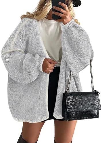 Womens Oversized Cardigan Sweaters 2026 Fall Long Lantern Sleeve Knit Open Front Lightweight Sweater