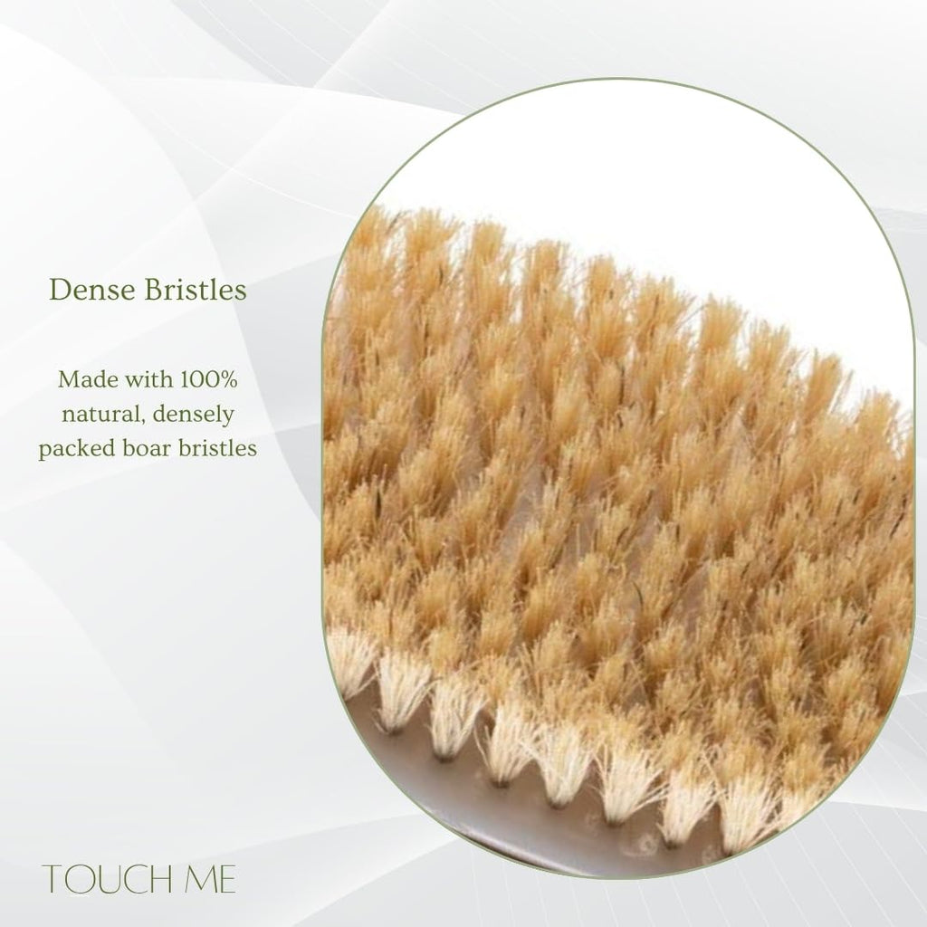 100% Natural Boar Bristle Body Brush with Contoured Wooden Handle