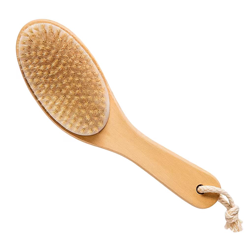100% Natural Boar Bristle Body Brush with Contoured Wooden Handle