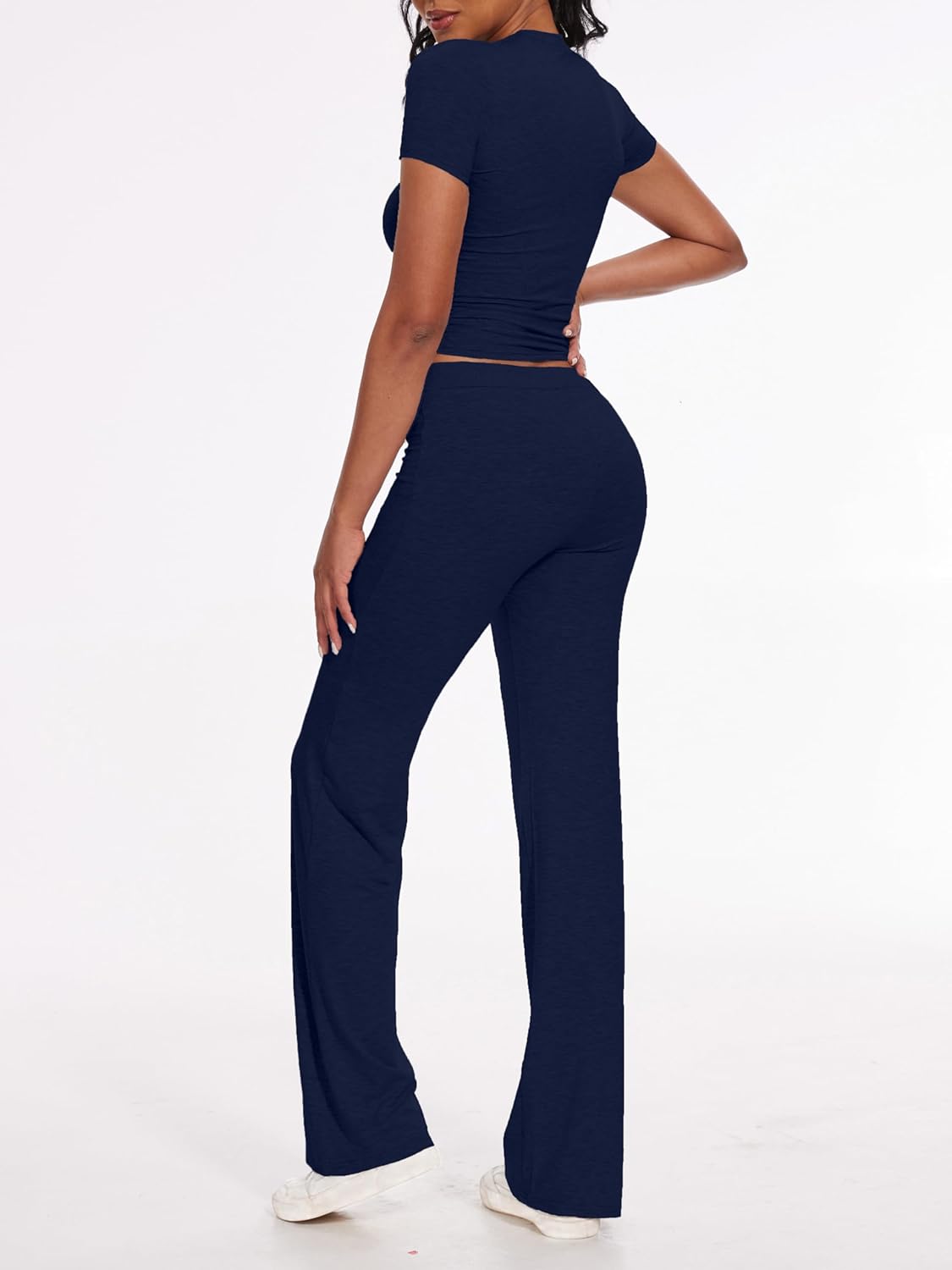 Women's 2 Piece Lounge Sets Straight Leg Pants Set Short Sleeve Crop T-shirt Casual Outfits Comfy Loungewear