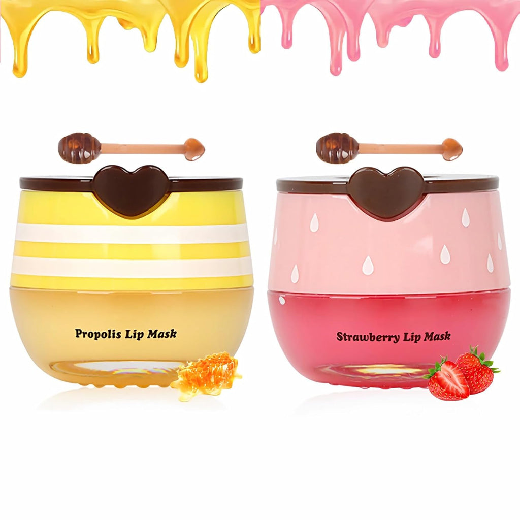 6 PCS Bee Lip Balm Lip Mask Honey Pot, Propolis Lip Mask Overnight Moisturizing Lip Balm with Stick, Sleeping Lip mask Hydrating Prevention Dry & Cracked, Reduce lip Lines