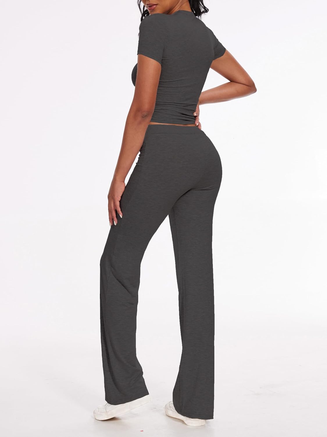Women's 2 Piece Lounge Sets Straight Leg Pants Set Short Sleeve Crop T-shirt Casual Outfits Comfy Loungewear