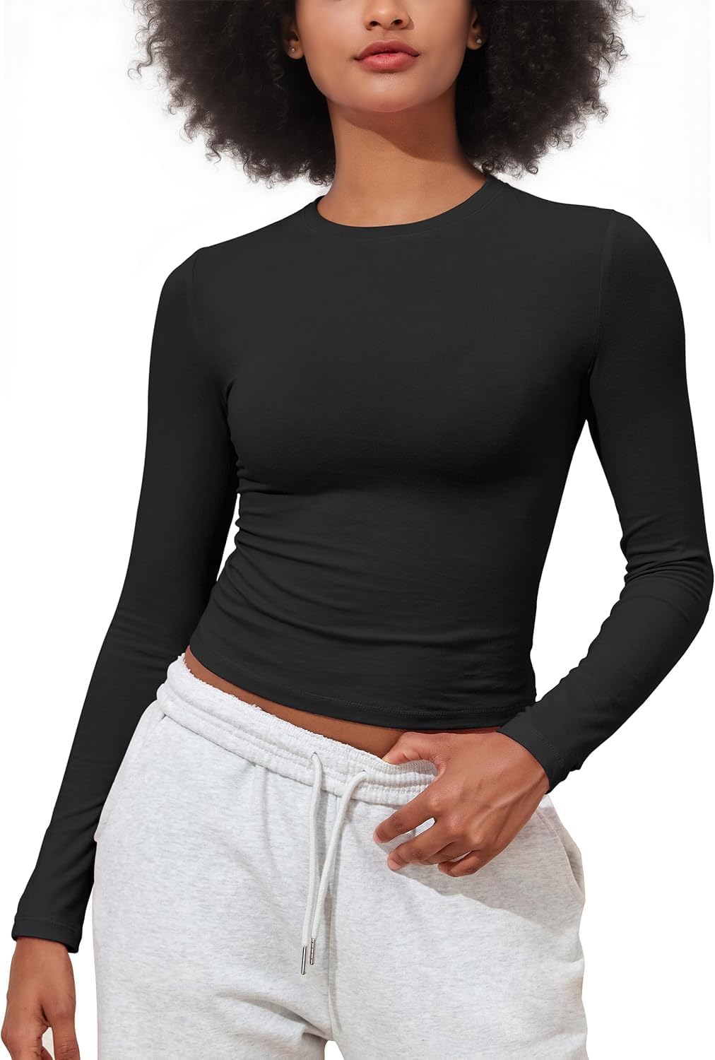 Women's Cotton Jersey Long Sleeve Shirts Tight Fit Crewneck Crop Tops Basic Fall Going Out Y2K Tops