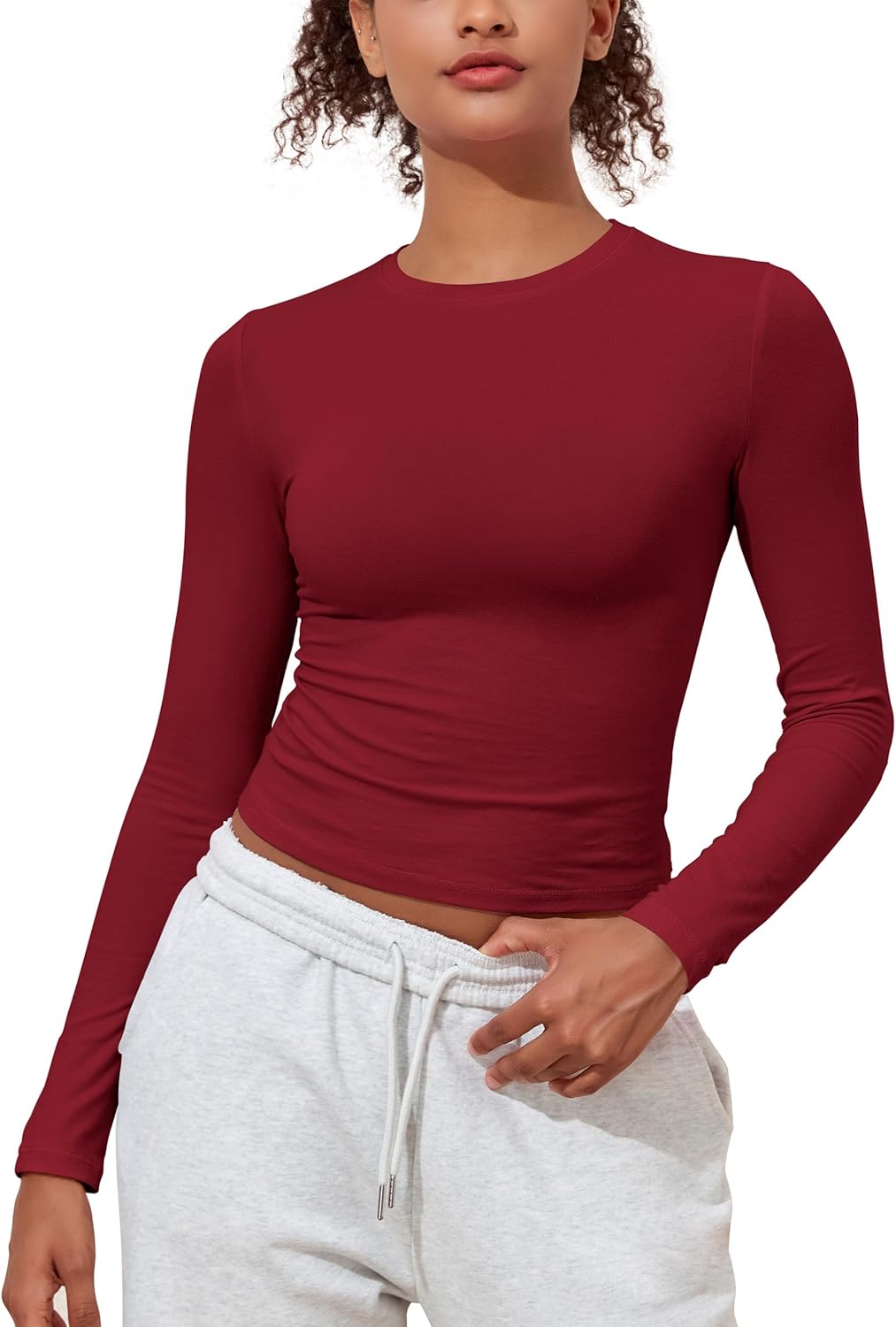 Women's Cotton Jersey Long Sleeve Shirts Tight Fit Crewneck Crop Tops Basic Fall Going Out Y2K Tops