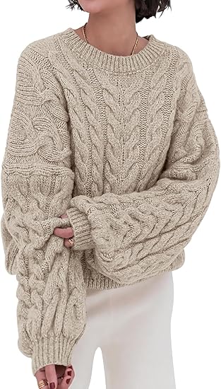 Womens Sweaters Fall 2025 Cable Knit Long Sleeve Crewneck Oversized Sweater Chunky Pullover Loose Outfits