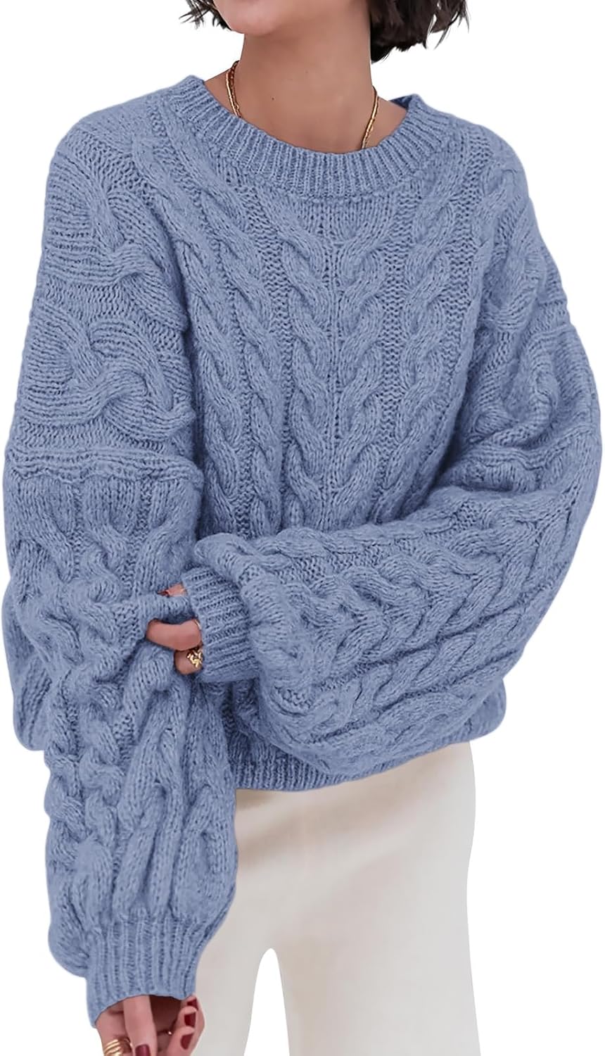 Womens Sweaters Fall 2025 Cable Knit Long Sleeve Crewneck Oversized Sweater Chunky Pullover Loose Outfits