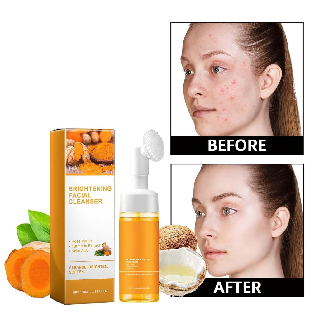 Turmeric Foaming Face Wash, Deep Cleansing Glow Wash Turmeric Facial Cleanser With Brush.