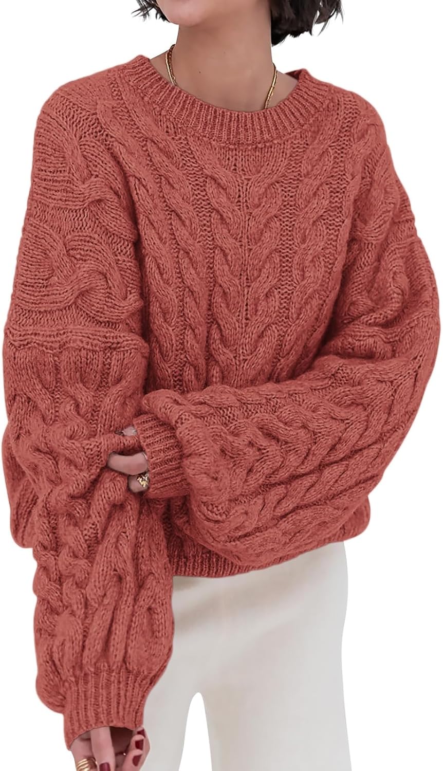 Womens Sweaters Fall 2025 Cable Knit Long Sleeve Crewneck Oversized Sweater Chunky Pullover Loose Outfits