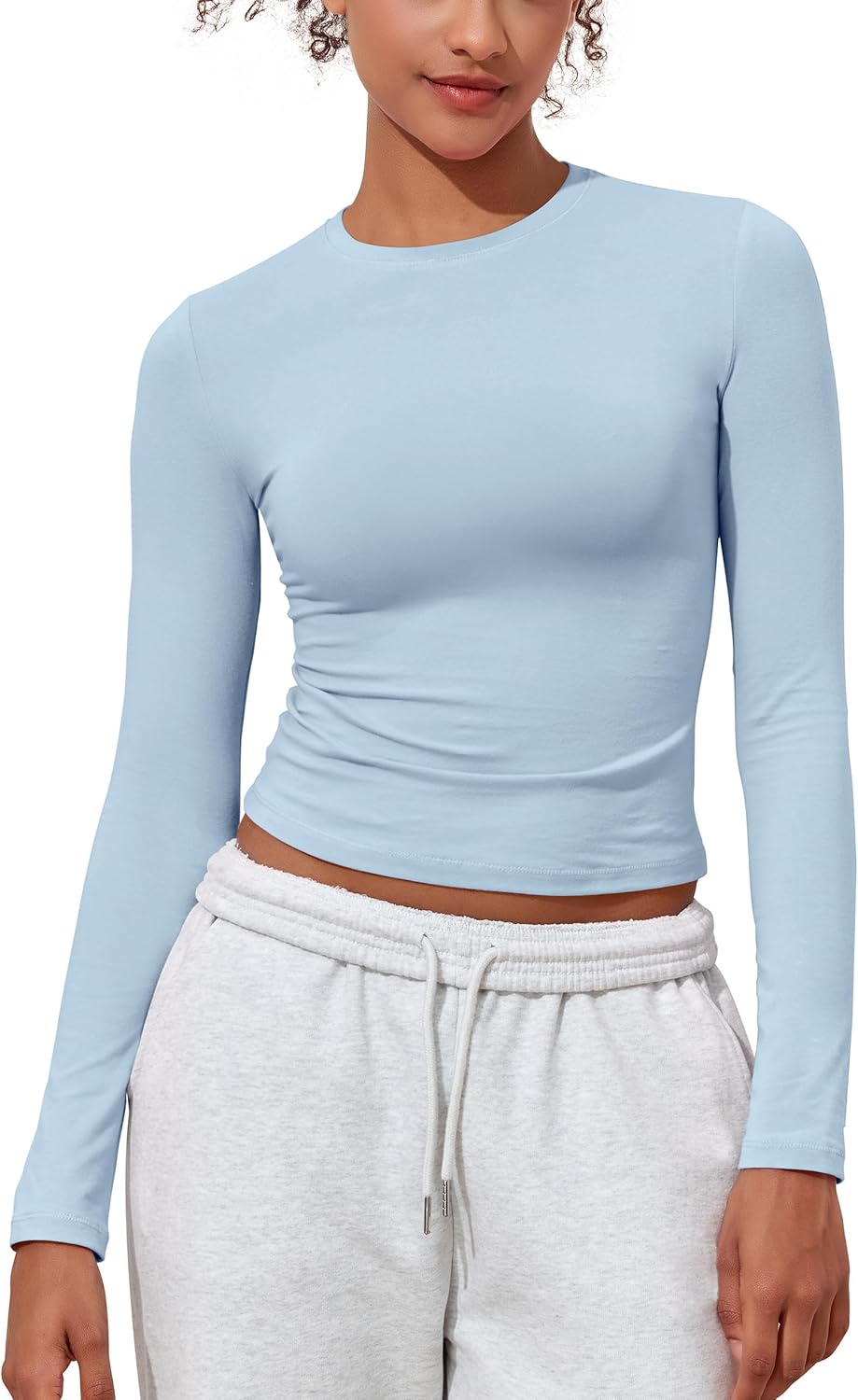 Women's Cotton Jersey Long Sleeve Shirts Tight Fit Crewneck Crop Tops Basic Fall Going Out Y2K Tops