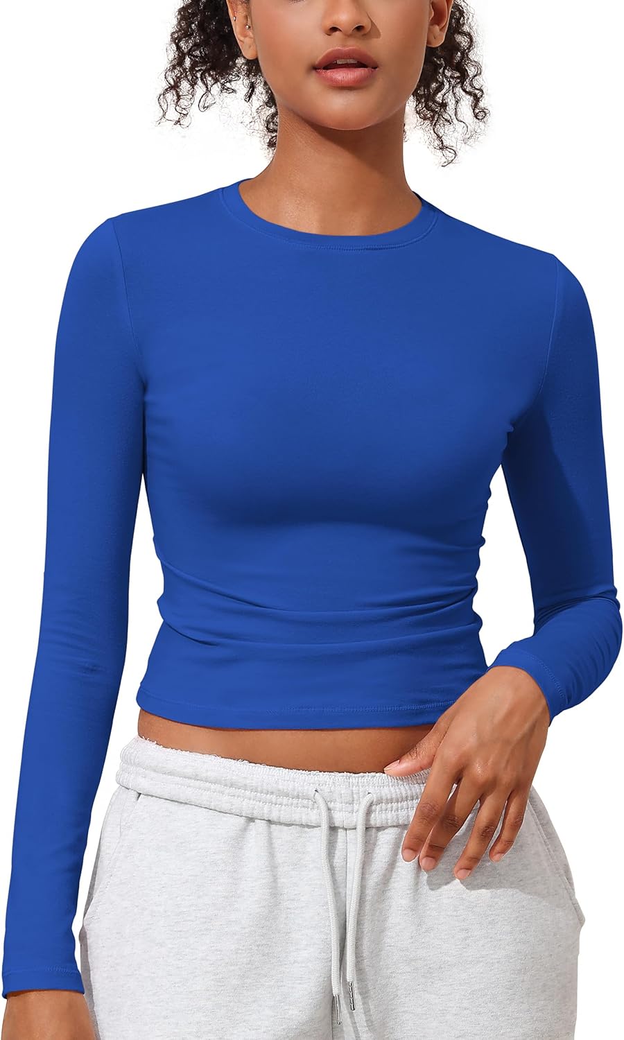 Women's Cotton Jersey Long Sleeve Shirts Tight Fit Crewneck Crop Tops Basic Fall Going Out Y2K Tops