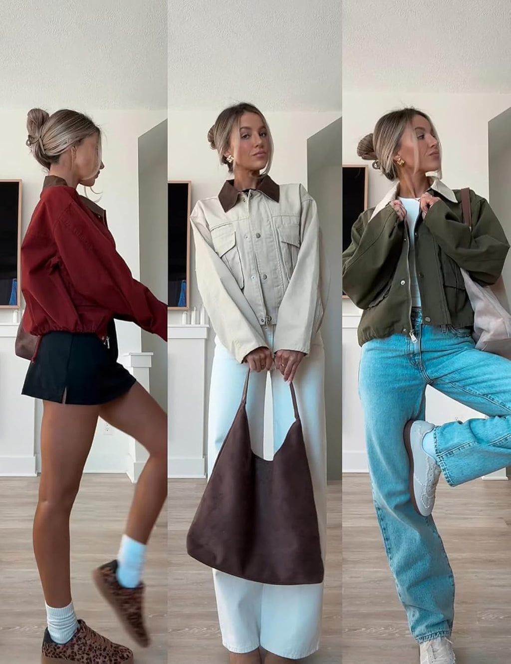 Womens Cropped Jacket Contrast Collar Utility Coat Cargo Jacket Barn Jacket Outwear with Pockets