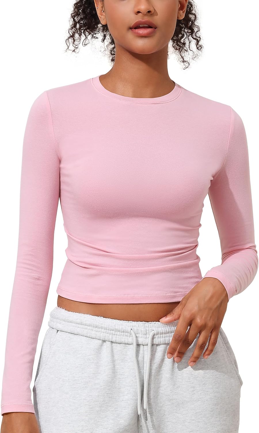 Women's Cotton Jersey Long Sleeve Shirts Tight Fit Crewneck Crop Tops Basic Fall Going Out Y2K Tops