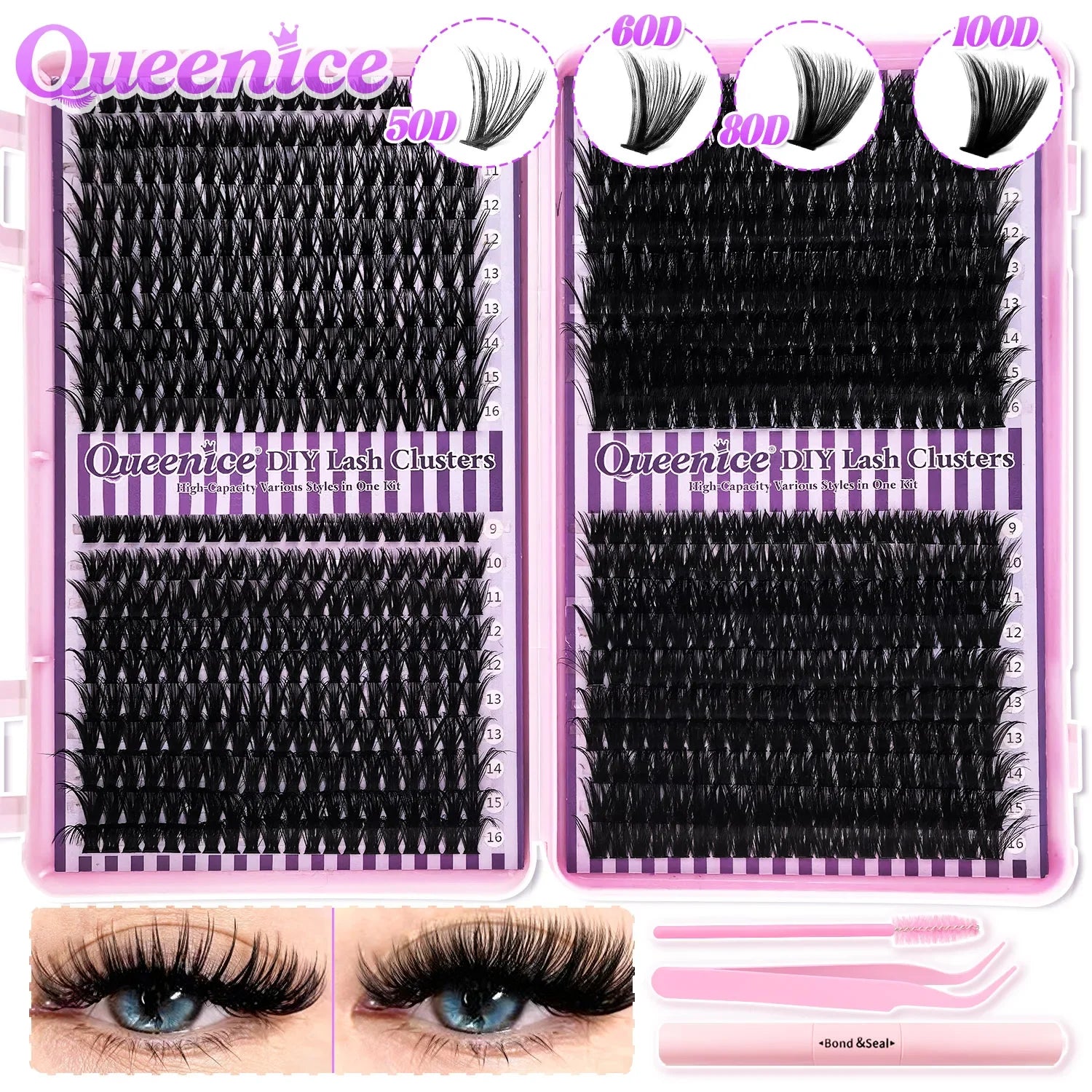 Lash Extension Kit Clusters Individual Eyelashes Kit 9-16mm with Bond